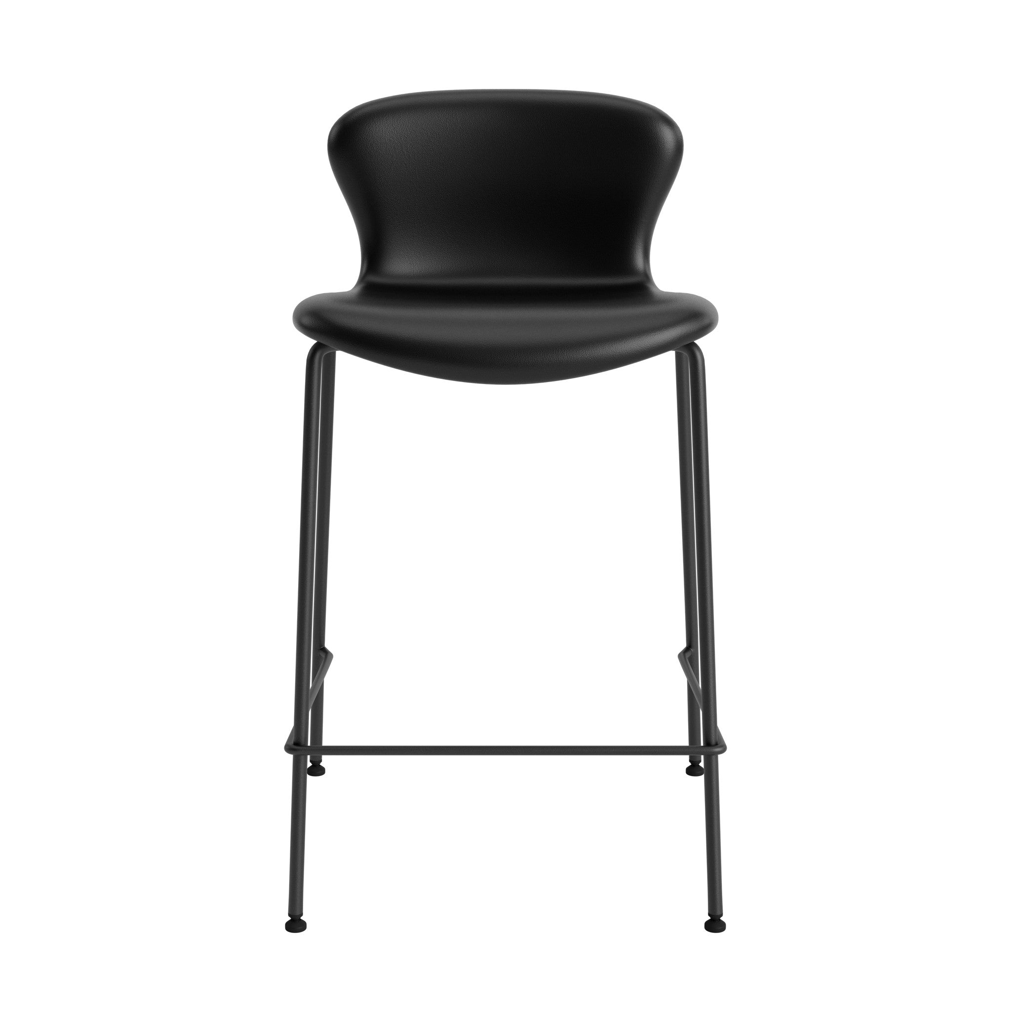 Counter stool in black leather with a modern design on a white background