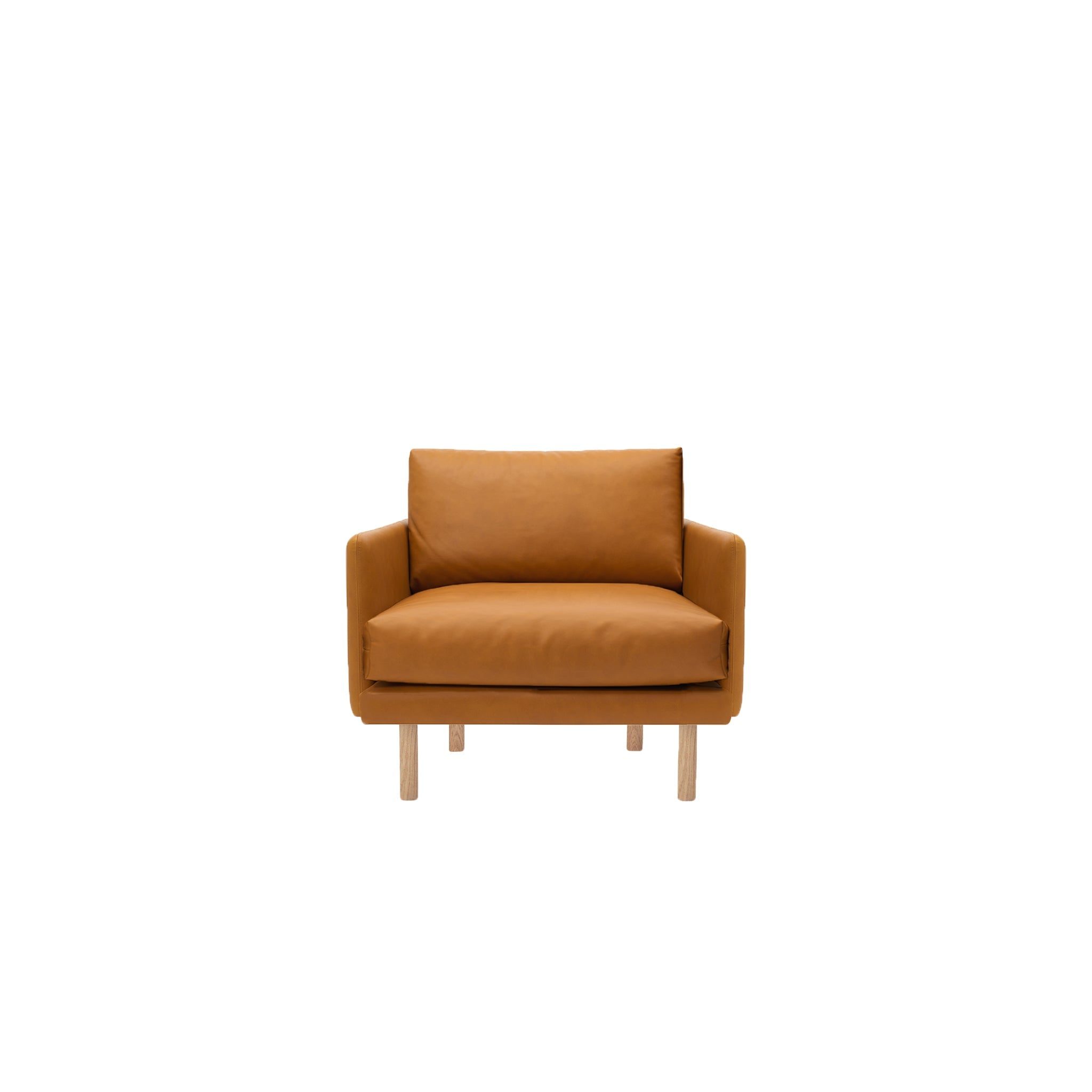 Emo Lounge Chair Upholstered in Dakar Coganc Leather with legs in Oak, Natural. Designed by Mika Tolvanen a danish design sofa by Bruunmunch